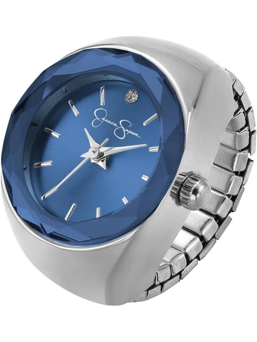 Women's Silver /Deep Blue Adjustable Ring Quartz Analog Mini Dial Wrist Watches